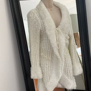 White Cream Knitted Tie Front Cardigan sz M
